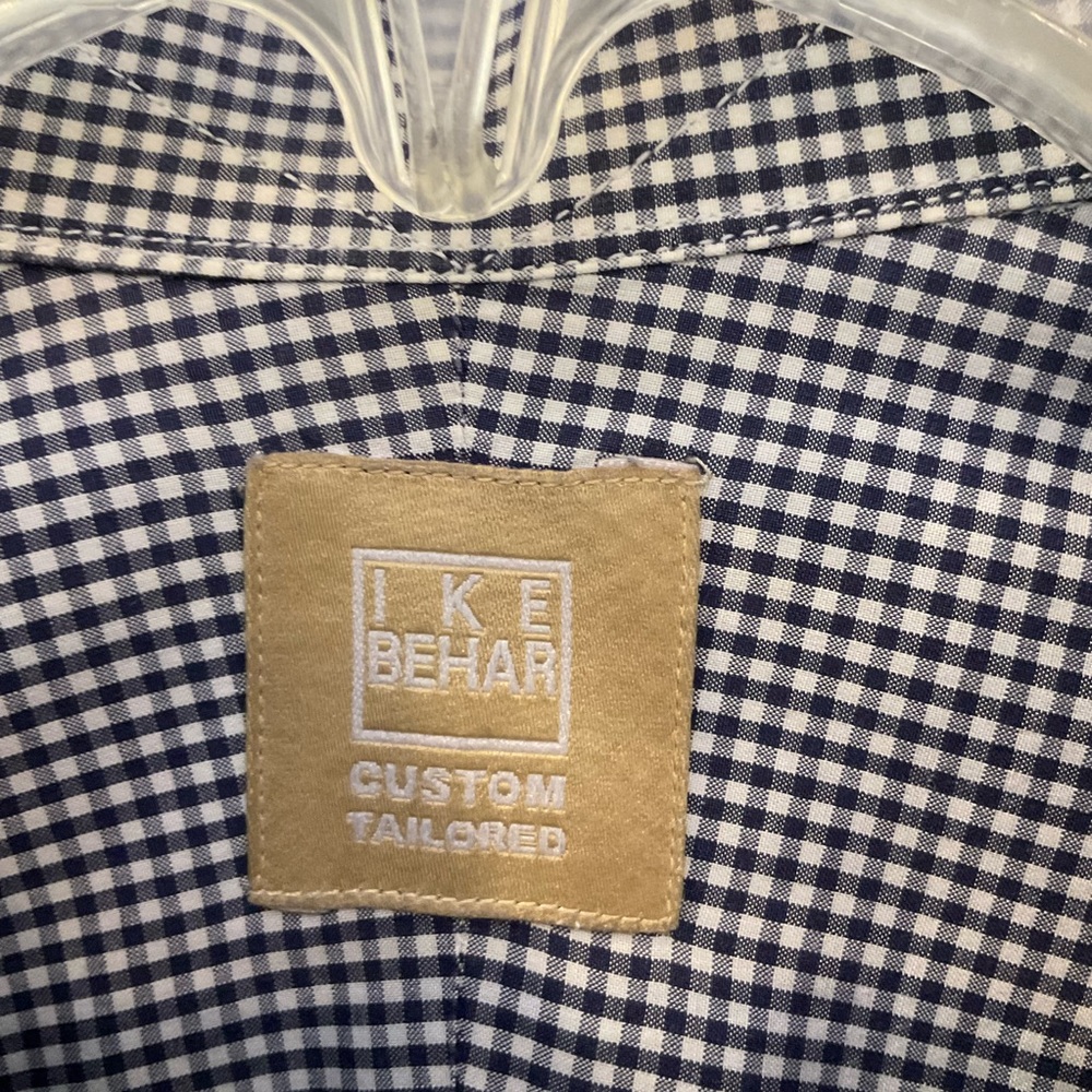 Ike Behar Navy Checkered Button Down Shirt, Cotton, Long Sleeve, Sz XL - Picture 6 of 8